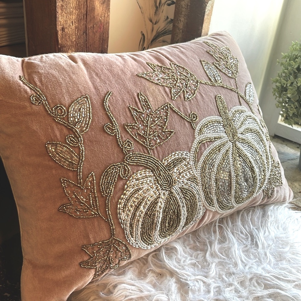 Harvest Moon Accent Pillow Cover in Dusty Pink Mauve Velvet Velour Pumpkin